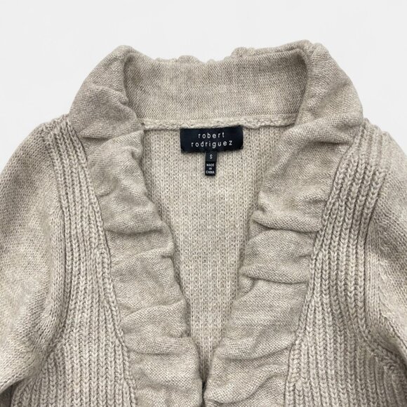 Robert Rodriguez Women's Wool Alpaca Oatmeal Beige Ruffle Cardigan Sweater Small - Picture 3 of 12